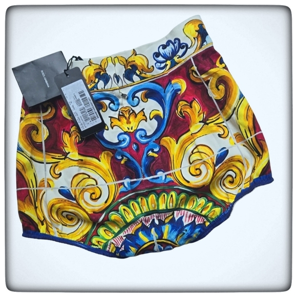 Dolce & Gabbana Pants - Dolce & Gabanna Women Poplin Shorts Cream Orange Blue Print-Size 42M